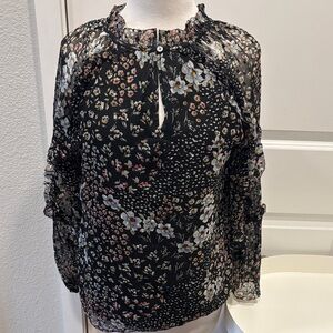 EUC LOFT Black Floral Blouse